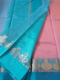 Pure Handloom Tusser Kota - Pink Lace