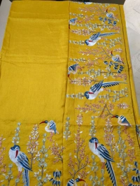 Pure Dola Embroidery  - Yellow
