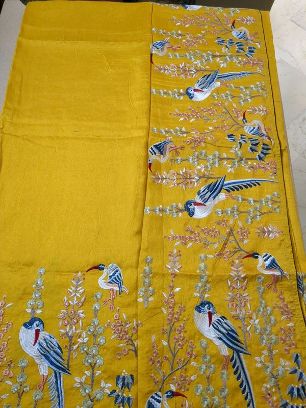 Pure Dola Embroidery  - Yellow