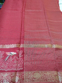 Pure Dola Checks Embroidery  - Red