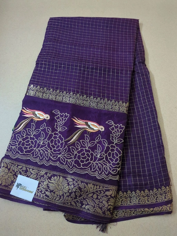 Pure Dola Checks Embroidery  - Pigment Indigo