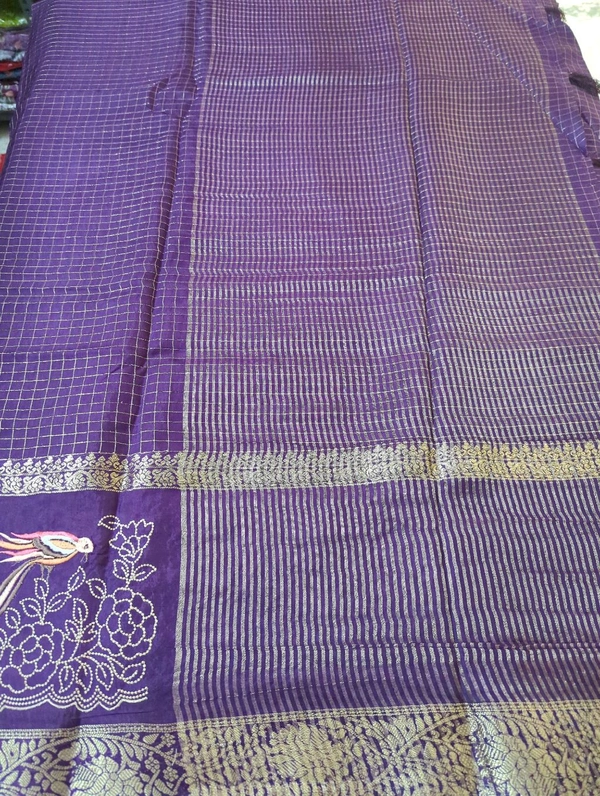 Pure Dola Checks Embroidery  - Pigment Indigo