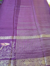 Pure Dola Checks Embroidery  - Purple