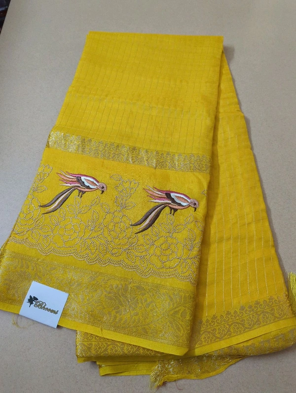 Pure Dola Checks Embroidery  - Gold