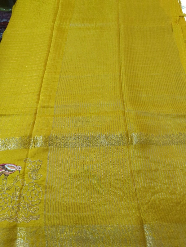 Pure Dola Checks Embroidery  - Gold