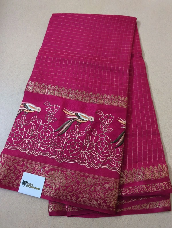 Pure Dola Checks Embroidery  - pink