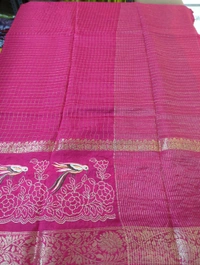 Pure Dola Checks Embroidery  - pink