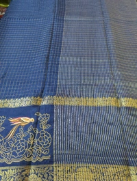 Pure Dola Checks Embroidery  - Dark Blue