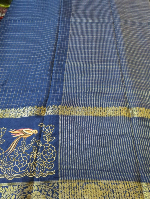 Pure Dola Checks Embroidery  - Dark Blue