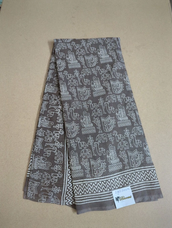 PURE MUL MUL COTTON BLOCK PRINT - light brown 8