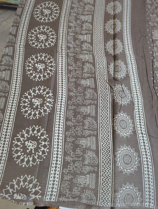 PURE MUL MUL COTTON BLOCK PRINT - light brown 8