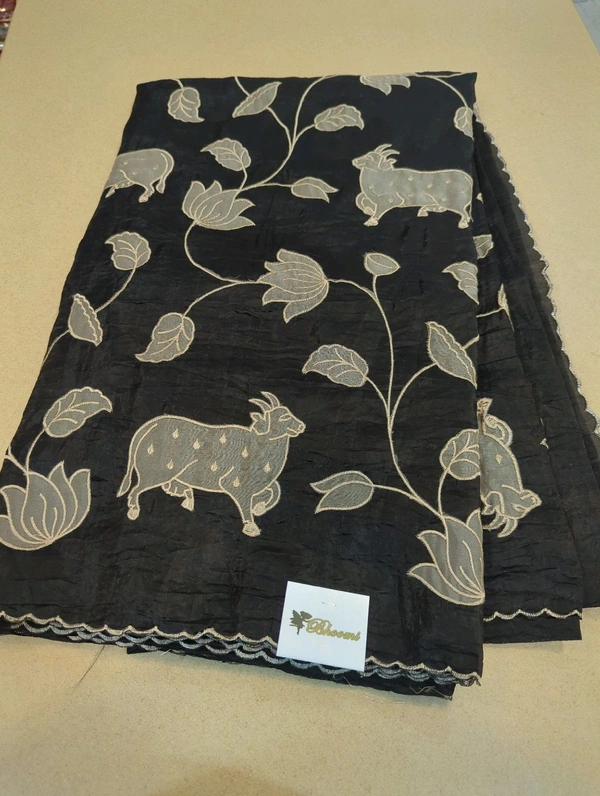 Tusser Crush Applique  - Black
