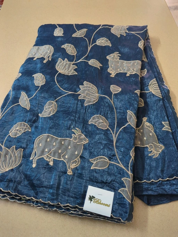 Tusser Crush Applique  - Dark Blue