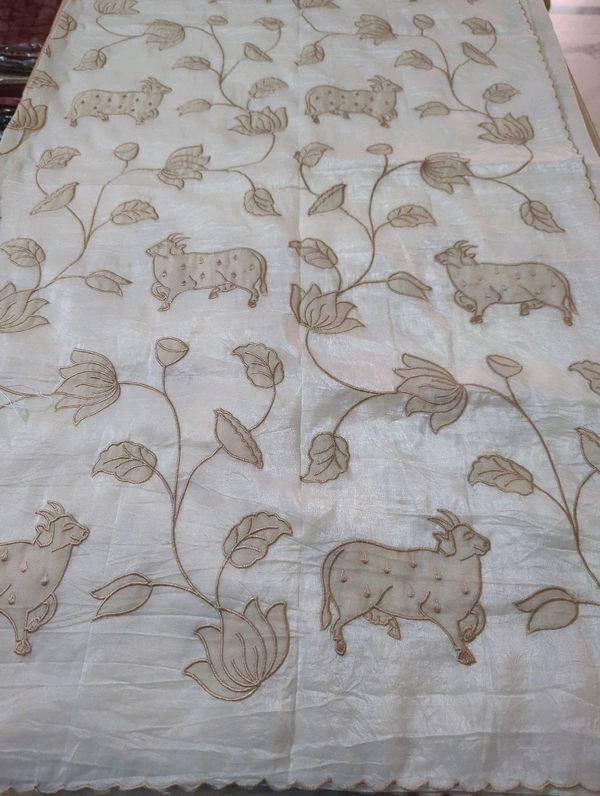Tusser Crush Applique  - White
