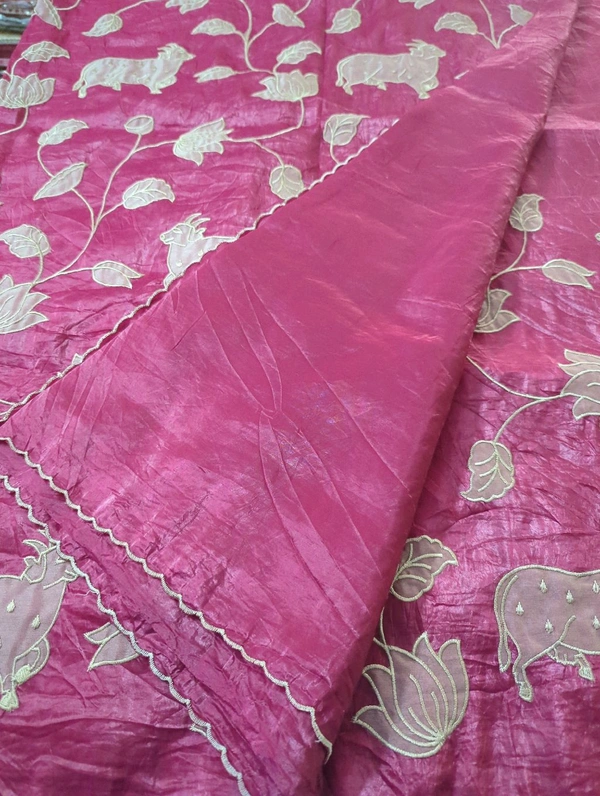 Tusser Crush Applique  - pink