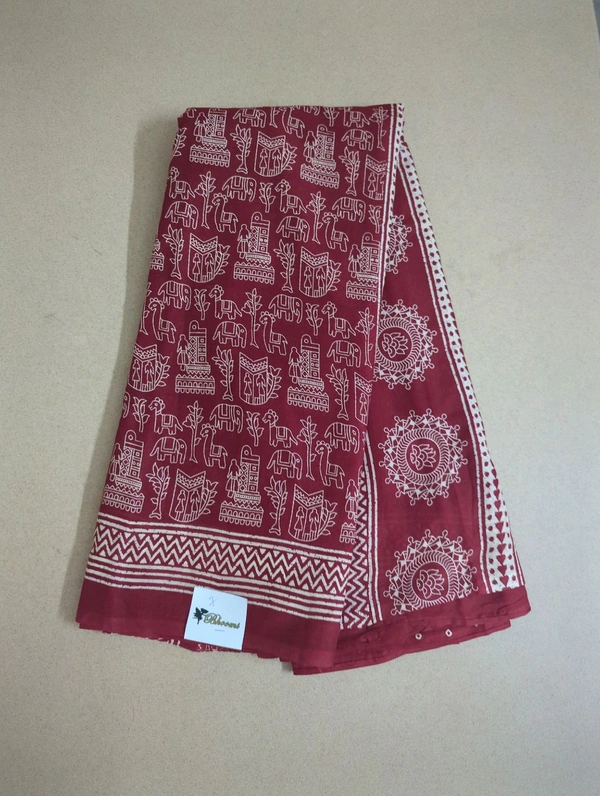 PURE MUL MUL COTTON BLOCK PRINT - red 7