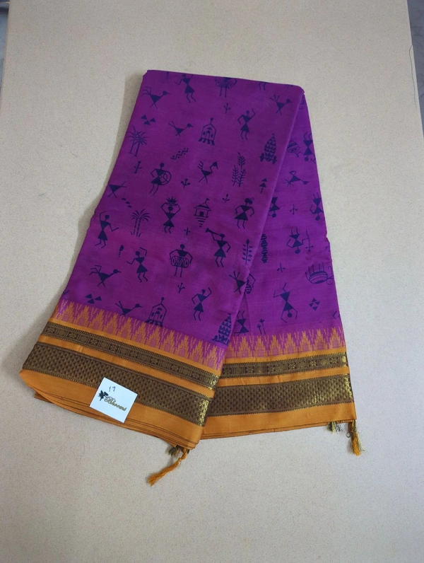 Pure Handloom Narayanpet Cotton Print - purple 17