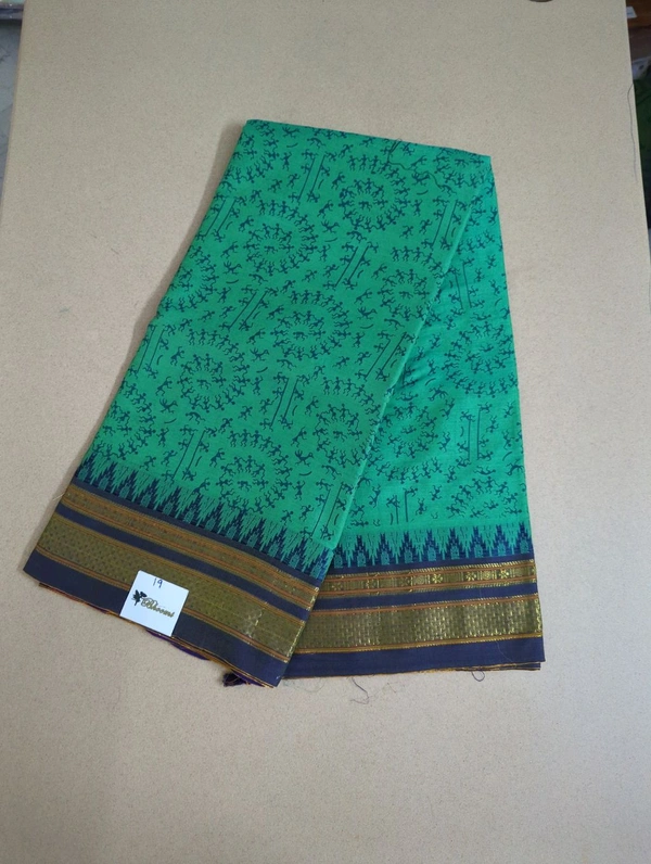 Pure Handloom Narayanpet Cotton Print - green 19