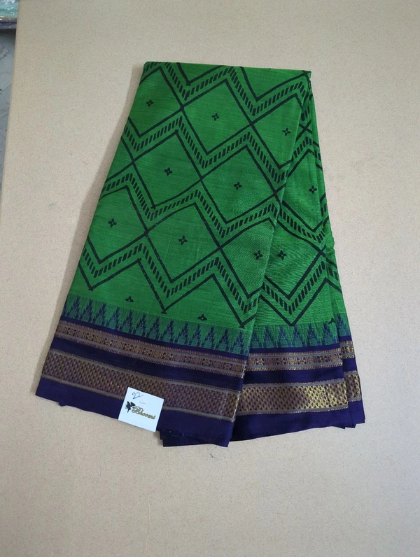 Pure Handloom Narayanpet Cotton Print - green 22