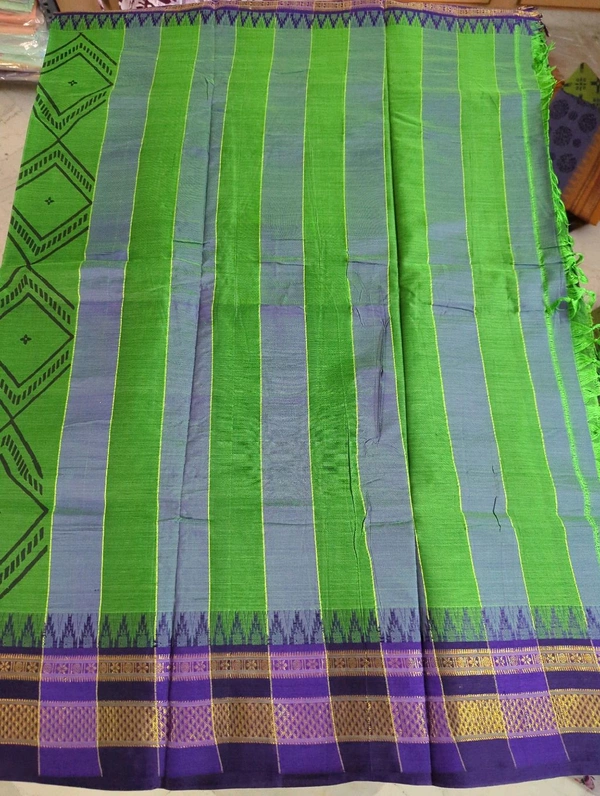 Pure Handloom Narayanpet Cotton Print - green 22