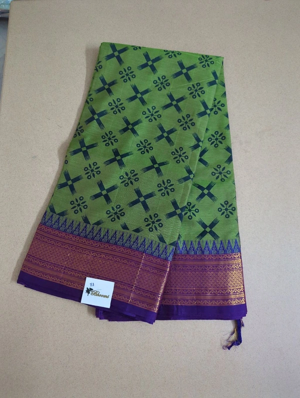 Pure Handloom Narayanpet Cotton Print - olive 21