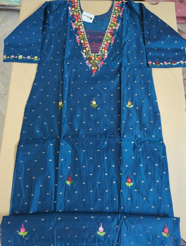 Chanderi Weaving With Handwork - marine blue, 42