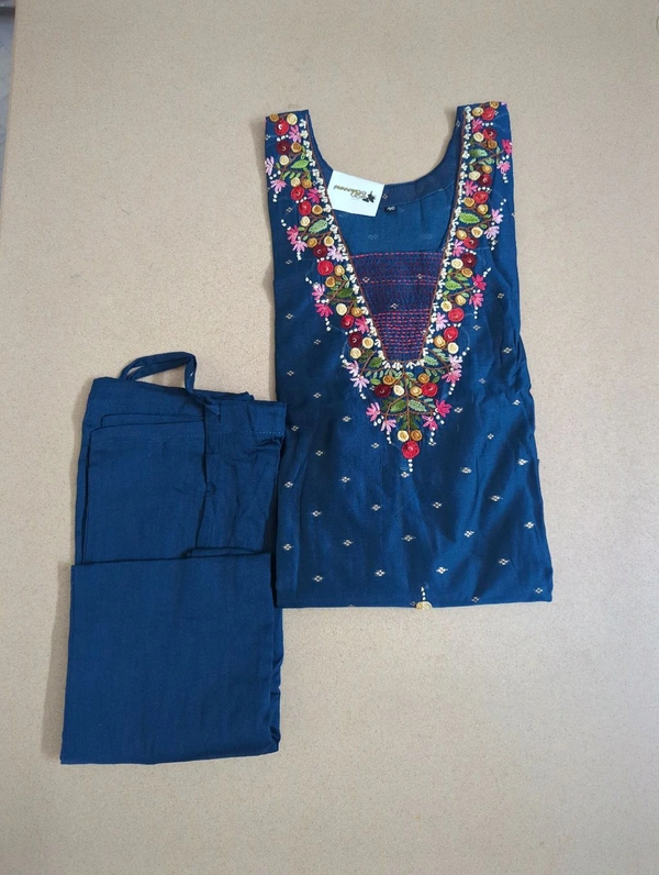 Chanderi Weaving With Handwork - marine blue, 44