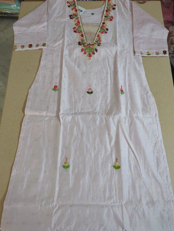 Chanderi Weaving With Handwork - peach, 44