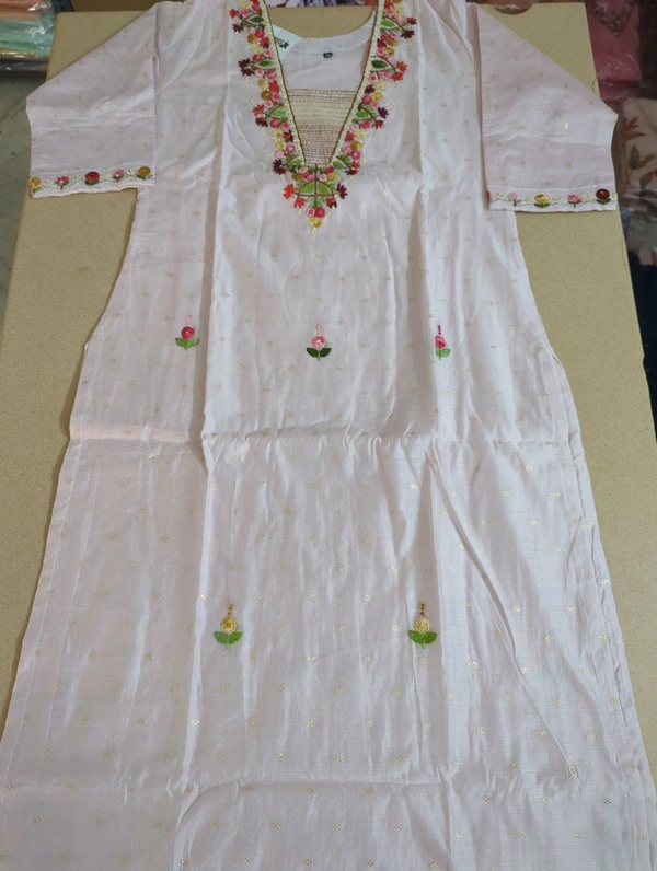 Chanderi Weaving With Handwork - peach, 42