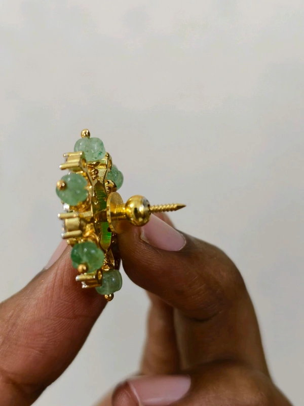 Emerald Studs With Pumpkin Beads