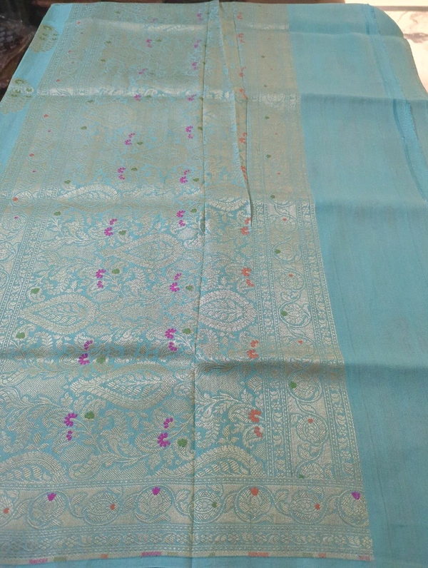 pure handloom tusser Georgette - blue