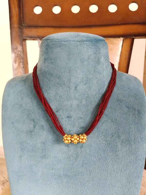 Soft Beads With Gold Copy Balls - Maroon, 10 Working Days