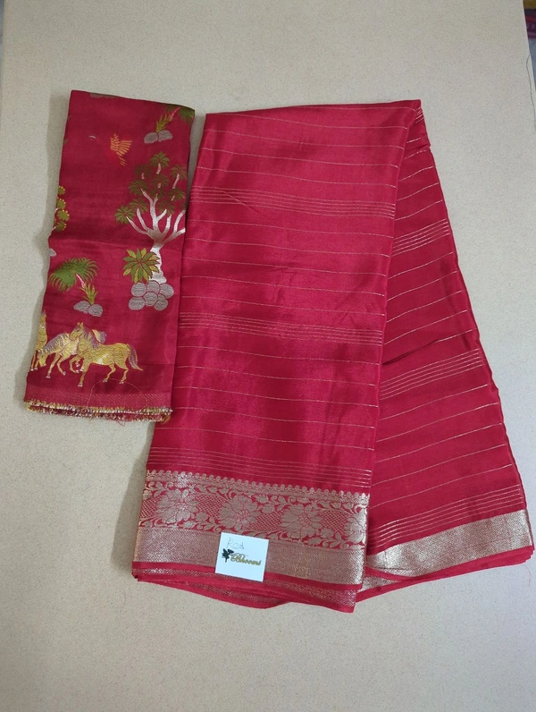 Pure Chinnon With Designer Blouses  - red
