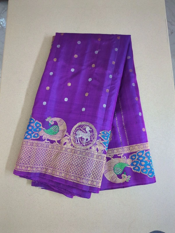 Pure Handloom Gadwal With Meenakari With Kuttu Boarders - Purple