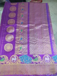 Pure Handloom Gadwal With Meenakari With Kuttu Boarders - Purple