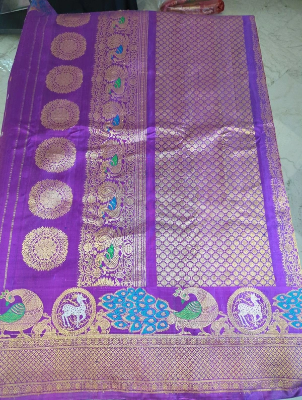 Pure Handloom Gadwal With Meenakari With Kuttu Boarders - Purple