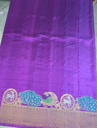 Pure Handloom Gadwal With Meenakari With Kuttu Boarders - Purple
