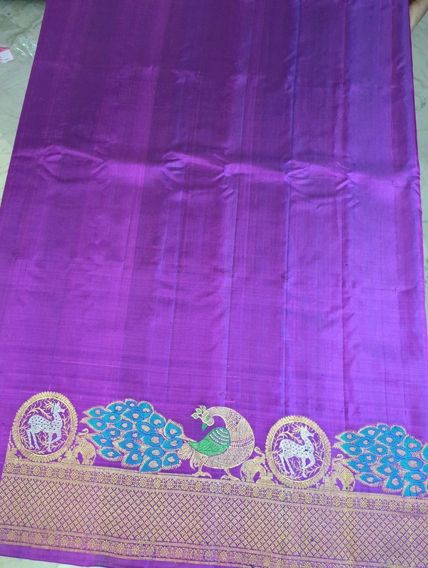 Pure Handloom Gadwal With Meenakari With Kuttu Boarders - Purple