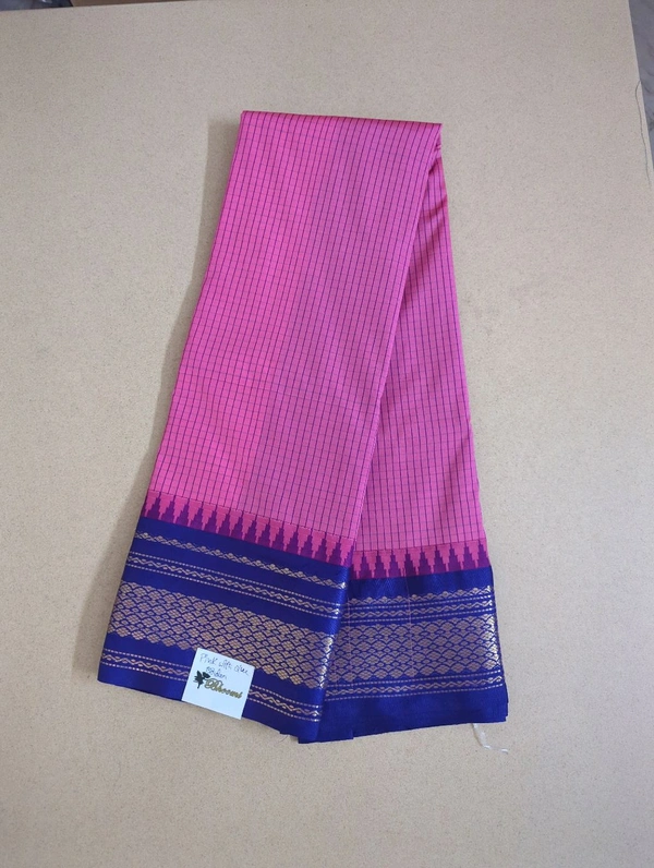 SEMI GADWAL PATTU - pink with blue border