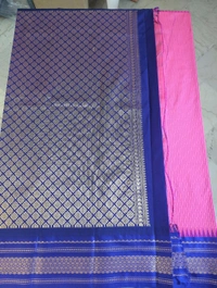 SEMI GADWAL PATTU - pink with blue border
