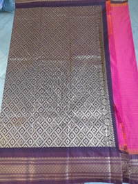 SEMI GADWAL PATTU - watermelon red with brown border