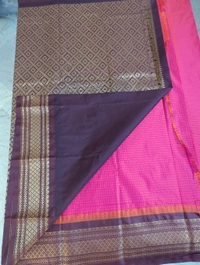 SEMI GADWAL PATTU - watermelon red with brown border