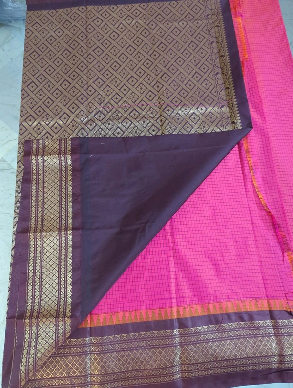 SEMI GADWAL PATTU - watermelon red with brown border