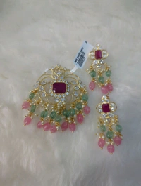 Real Polki Pendent Set - Red