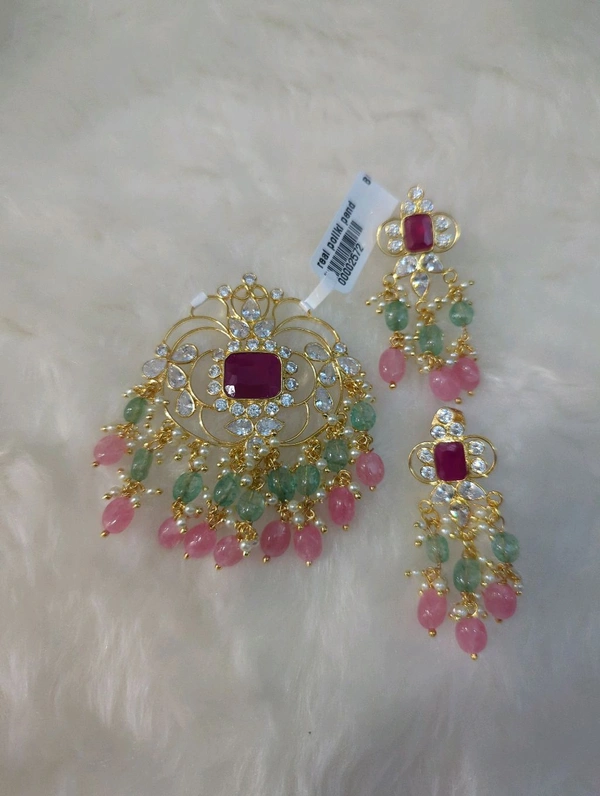 Real Polki Pendent Set - Red
