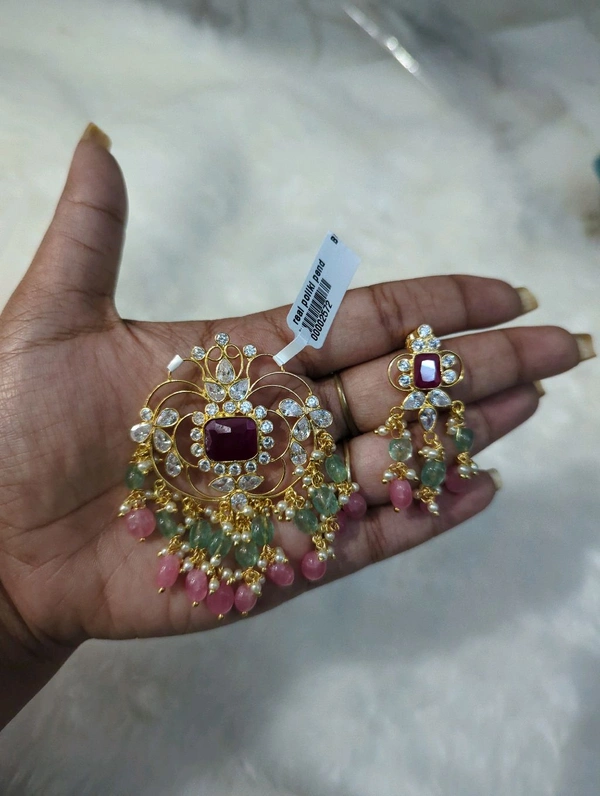 Real Polki Pendent Set - Red