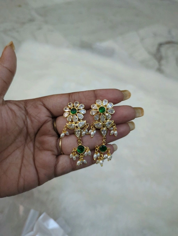 Real Poliki Ear Rings  - green