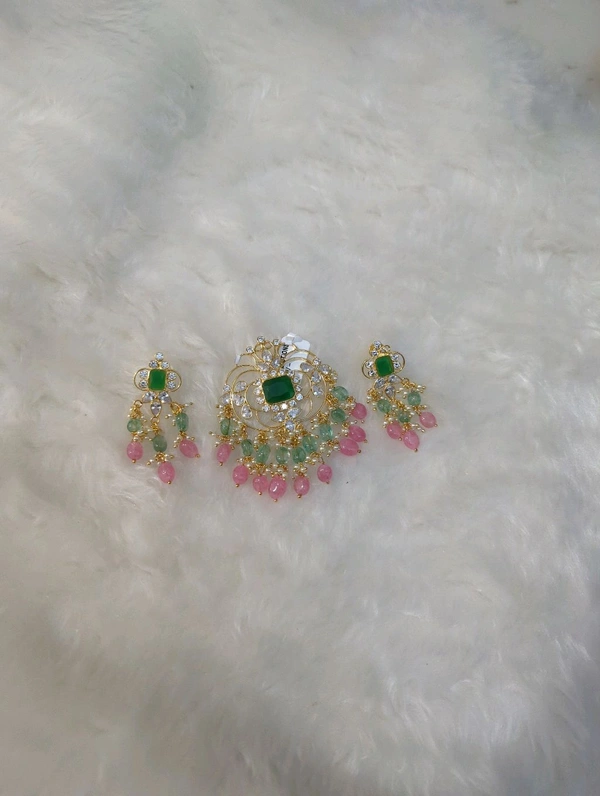 Real Polki Pendent Set - green