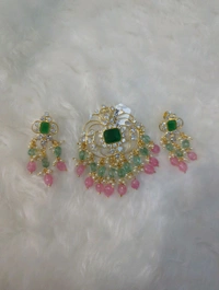 Real Polki Pendent Set - green