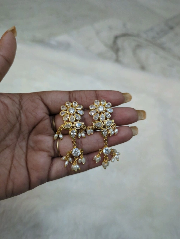 Real Poliki Ear Rings  - White